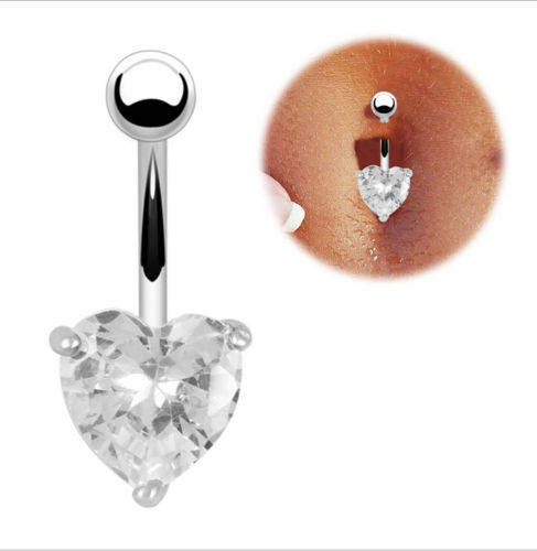 Stunning Heart Shaped Barbell Belly Ring with Rhinestone